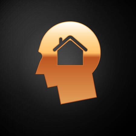 Gold Man dreaming about buying a new house icon isolated on black background. Vector Illustrationのイラスト素材