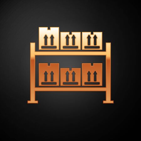 Gold Warehouse icon isolated on black background. Vector Illustrationのイラスト素材