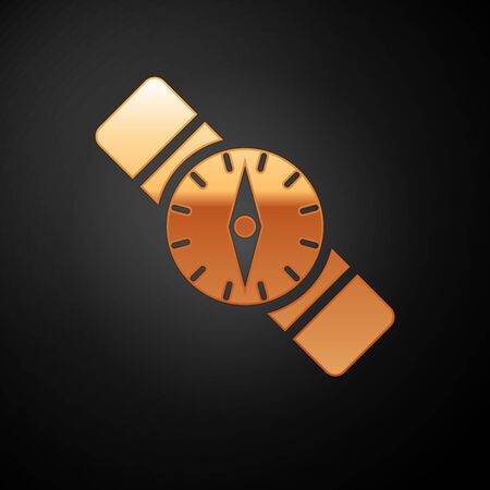 Gold Compass icon isolated on black background. Windrose navigation symbol. Wind rose sign. Vector Illustrationのイラスト素材