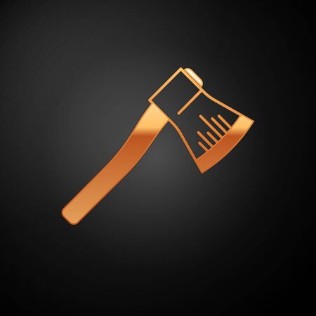 Gold Wooden axe icon isolated on black background. Lumberjack axe. Vector Illustrationのイラスト素材