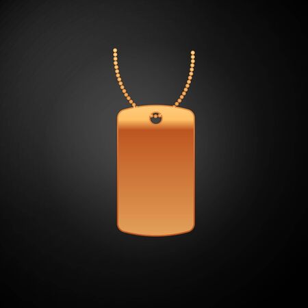 Gold Military dog tag icon isolated on black background. Identity tag icon. Army sign. Vector Illustrationのイラスト素材