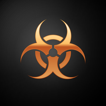 Gold Biohazard symbol icon isolated on black background. Vector Illustrationのイラスト素材