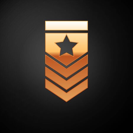 Gold Chevron icon isolated on black background. Military badge sign. Vector Illustrationのイラスト素材