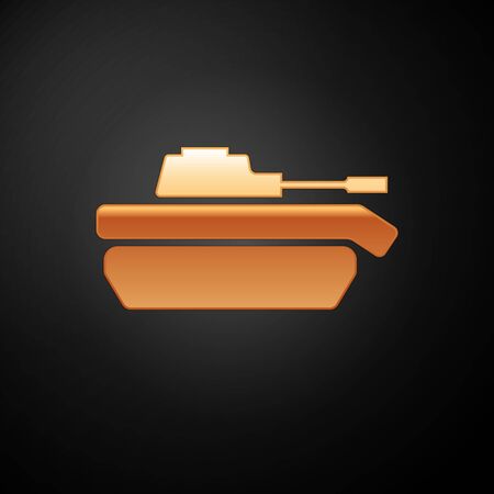 Gold Military tank icon isolated on black background. Vector Illustrationのイラスト素材