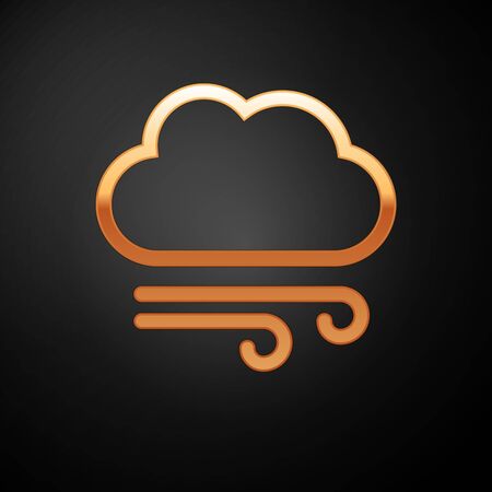 Gold Windy weather icon isolated on black background. Cloud and wind. Vector Illustrationのイラスト素材