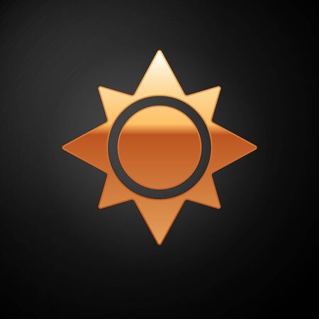 Gold Sun icon isolated on black background. Vector Illustrationのイラスト素材