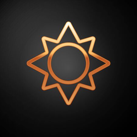 Gold Sun icon isolated on black background. Vector Illustrationのイラスト素材