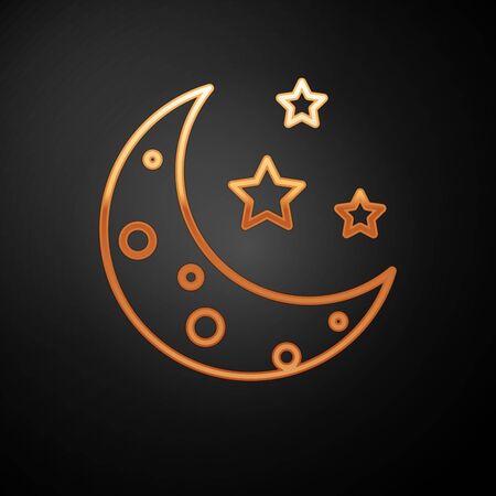 Gold Moon and stars icon isolated on black background. Vector Illustrationのイラスト素材