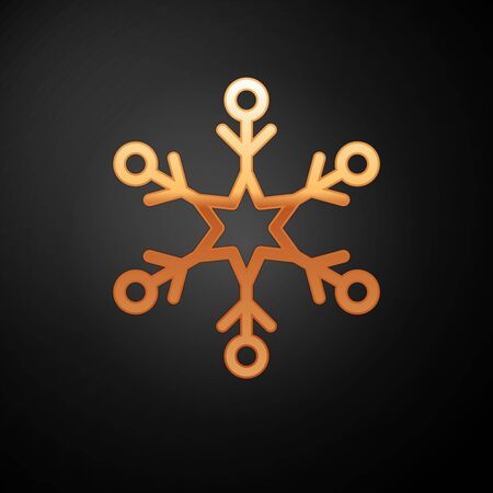 Gold Snowflake icon isolated on black background. Vector Illustrationのイラスト素材