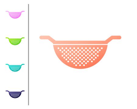 Coral Kitchen colander icon isolated on white background. Cooking utensil. Cutlery sign. Set color icons. Vector Illustrationのイラスト素材