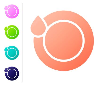 Coral Washing dishes icon isolated on white background. Plate and sponge. Cleaning dishes icon. Dishwasher sign. Clean tableware sign. Set color icons. Vector Illustrationのイラスト素材