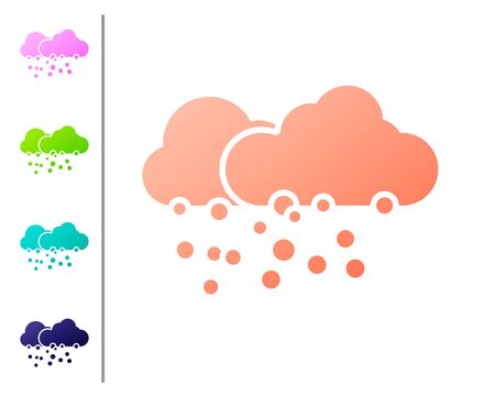 Coral Cloud with snow icon isolated on white background. Cloud with snowflakes. Single weather icon. Snowing sign. Set color icons. Vector Illustrationのイラスト素材