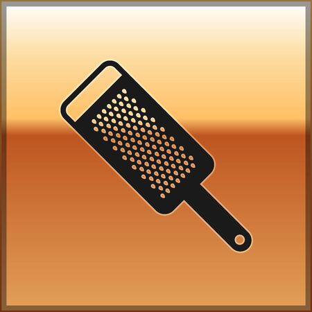 Black Grater icon isolated on gold background. Kitchen symbol. Cooking utensil. Cutlery sign. Vector Illustrationのイラスト素材