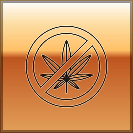 Black Stop marijuana or cannabis leaf icon isolated on gold background. No smoking marijuana. Hemp symbol. Vector Illustrationのイラスト素材