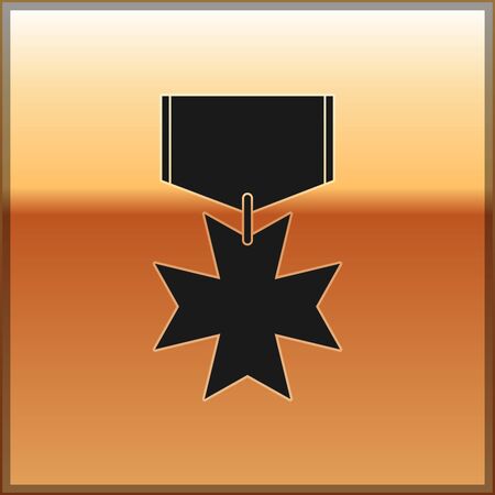 Black Military reward medal icon isolated on gold background. Army sign. Vector Illustrationのイラスト素材
