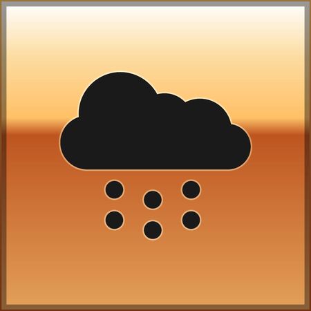 Black Cloud with snow icon isolated on gold background. Cloud with snowflakes. Single weather icon. Snowing sign. Vector Illustrationのイラスト素材