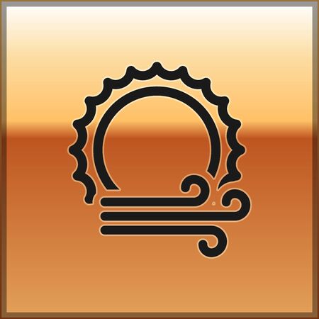 Black Wind and sun icon isolated on gold background. Windy weather. Vector Illustrationのイラスト素材