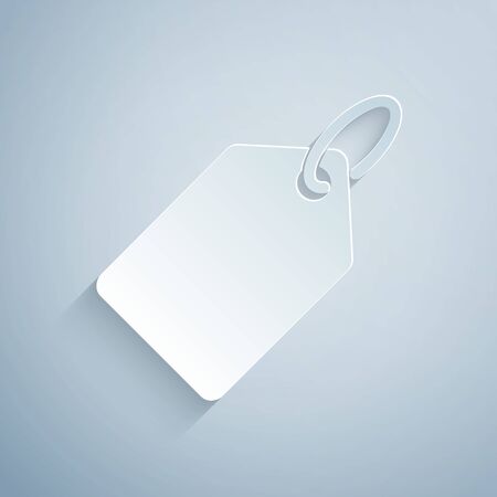 Paper cut Blank label template price tag icon isolated on grey background. Empty shopping discount sticker. Template discount banner. Paper art style. Vector Illustrationのイラスト素材