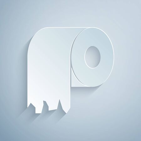Paper cut Toilet paper roll icon isolated on grey background. Paper art style. Vector Illustrationのイラスト素材