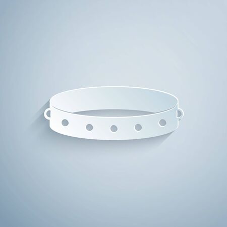 Paper cut Leather fetish collar with metal spikes on surface icon isolated on grey background. Fetish accessory. Sex toy for men and woman. Paper art style. Vector Illustrationのイラスト素材