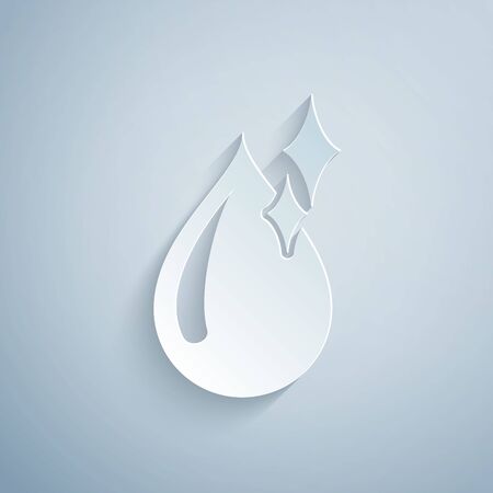 Paper cut Clean water drop icon isolated on grey background. Paper art style. Vector Illustrationのイラスト素材