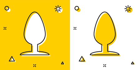Black Anal plug icon isolated on yellow and white background. Butt plug sign. Fetish accessory. Sex toy for men and woman. Random dynamic shapes. Vector Illustrationのイラスト素材