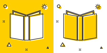 Black Open book icon isolated on yellow and white background. Random dynamic shapes. Vector Illustrationのイラスト素材