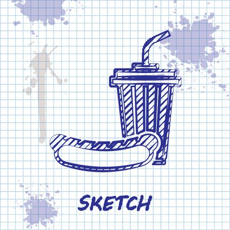 Sketch line Soda and hotdog icon isolated on white background. Fast food symbol. Vector Illustrationのイラスト素材
