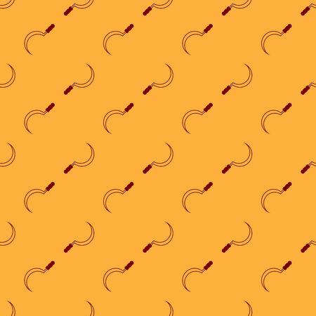 Red Sickle icon isolated seamless pattern on brown background. Reaping hook sign. Vector Illustrationのイラスト素材