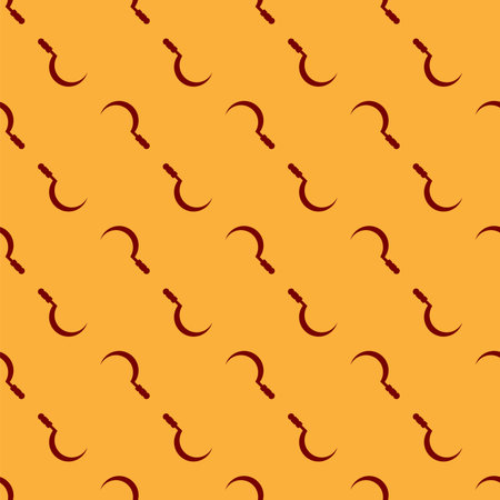 Red Sickle icon isolated seamless pattern on brown background. Reaping hook sign. Vector Illustrationのイラスト素材