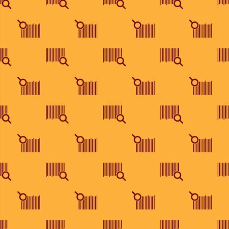 Red Search barcode icon isolated seamless pattern on brown background. Magnifying glass searching barcode. Barcode label sticker. Research barcode. Vector Illustrationのイラスト素材