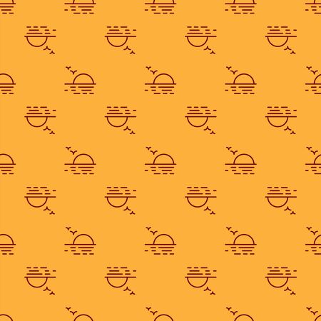 Red Sunset icon isolated seamless pattern on brown background. Vector Illustrationのイラスト素材