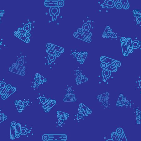 Blue Campfire icon isolated seamless pattern on blue background. Burning bonfire with wood. Vector Illustrationのイラスト素材