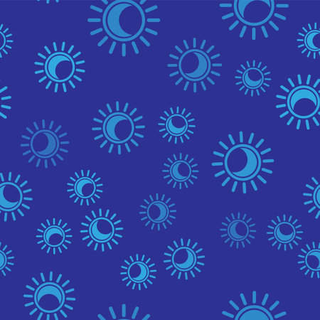 Blue Eclipse of the sun icon isolated seamless pattern on blue background. Total solar eclipse....