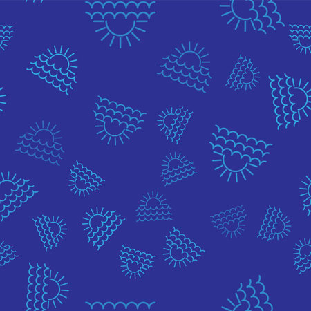 Blue Sunset icon isolated seamless pattern on blue background. Vector Illustration