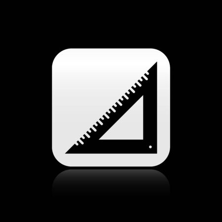 Black Triangular ruler icon isolated on black background. Straight Edge symbol. Geometric symbol. Silver square button. Vector Illustrationのイラスト素材