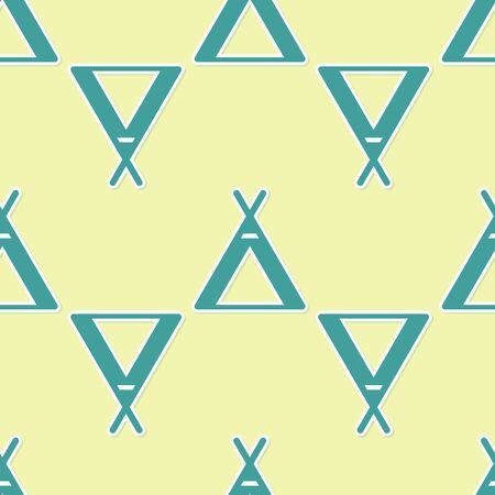Green Tourist tent icon isolated seamless pattern on yellow background. Camping symbol. Vector Illustrationのイラスト素材