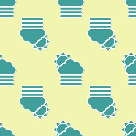 Green Fog and cloud with sun icon isolated seamless pattern on yellow background. Vector Illustrationのイラスト素材