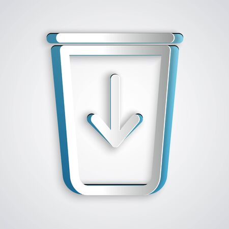 Paper cut Send to the trash line icon isolated on grey background. Paper art style. Vector Illustrationのイラスト素材