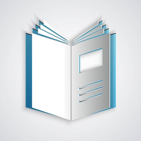 Paper cut Open book icon isolated on grey background. Paper art style. Vector Illustrationのイラスト素材