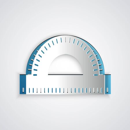 Paper cut Protractor grid for measuring degrees icon isolated on grey background. Tilt angle meter. Measuring tool. Geometric symbol. Paper art style. Vector Illustrationのイラスト素材