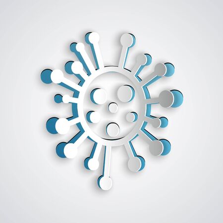 Paper cut Bacteria icon isolated on grey background. Bacteria and germs, microorganism disease causing, cell cancer, microbe, virus, fungi. Paper art style. Vector Illustrationのイラスト素材