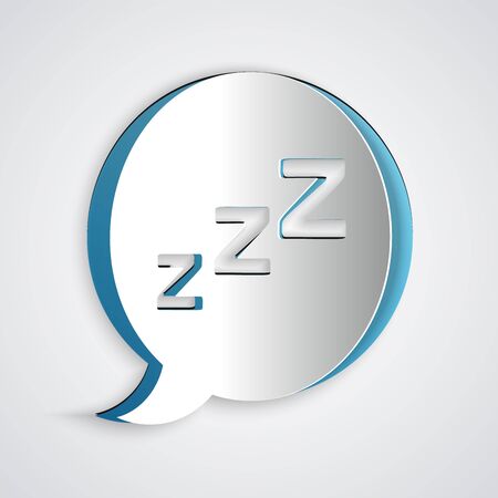 Paper cut Speech bubble with snoring icon isolated on grey background. Concept of sleeping, insomnia, alarm clock app, deep sleep, awakening. Paper art style. Vector Illustrationのイラスト素材