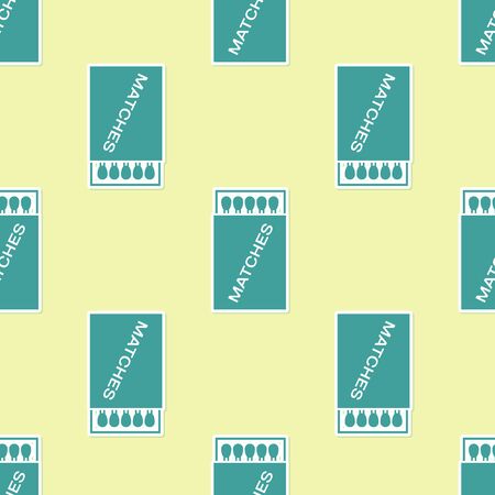 Green Open matchbox and matches icon isolated seamless pattern on yellow background. Vector Illustrationのイラスト素材