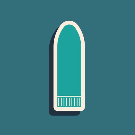 Green Dildo vibrator for sex games icon isolated on blue background. Sex toy for adult. Vaginal exercise machines for intimate. Long shadow style. Vector Illustrationのイラスト素材