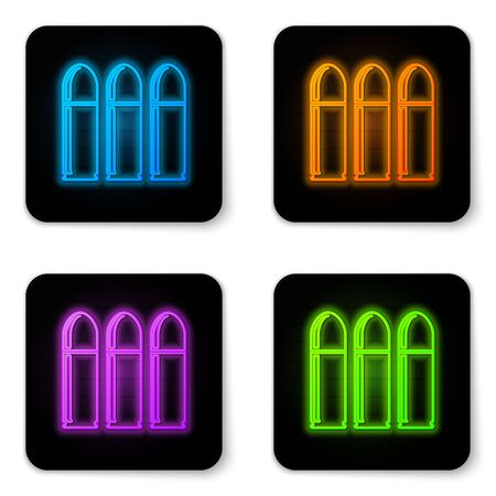 Glowing neon Bullet icon isolated on white background. Black square button. Vector Illustrationのイラスト素材