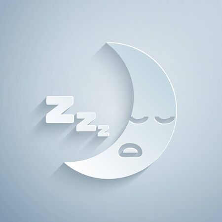 Paper cut Moon icon isolated on grey background. Cloudy night sign. Sleep dreams symbol. Night or bed time sign. Paper art style. Vector Illustrationのイラスト素材