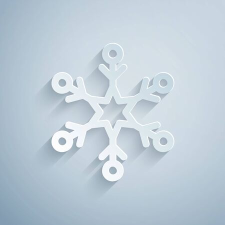 Paper cut Snowflake icon isolated on grey background. Paper art style. Vector Illustrationのイラスト素材