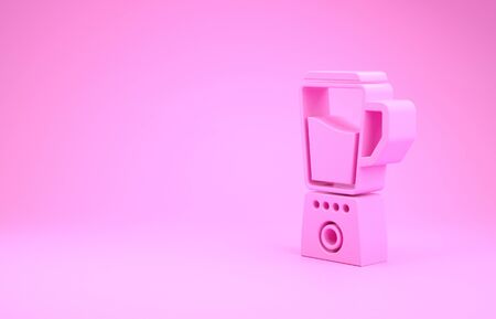 Pink Blender icon isolated on pink background. Kitchen electric stationary blender with bowl. Cooking smoothies, cocktail or juice. Minimalism concept. 3d illustration 3D renderの写真素材