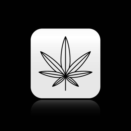 Black Medical marijuana or cannabis leaf icon isolated on black background. Hemp symbol. Silver square button. Vector Illustrationのイラスト素材